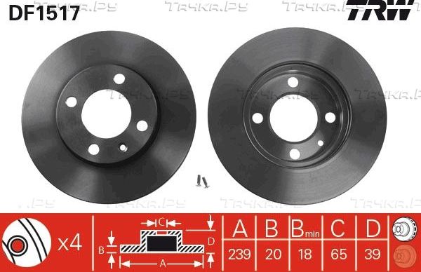 Тормозной диск TRW передний для Volkswagen Santana 1981-1984. Артикул DF1517