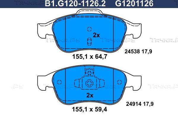 Тормозные колодки Galfer передние для Renault Fluence I 2010-2017. Артикул B1.G120-1126.2
