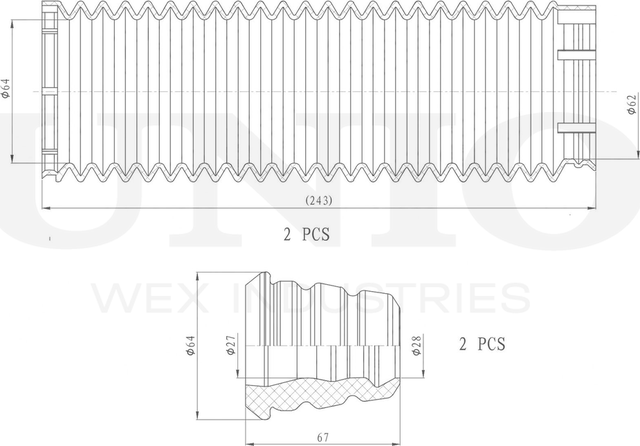 Отбойник и пыльник амортизатора, комплект (Unio). Артикул DUC-50002