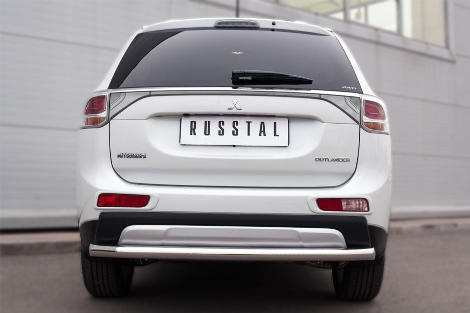 Защита RusStal заднего бампера d63 (секции) Mitsubishi Outlander III 2014-2026. Артикул MORZ-001906