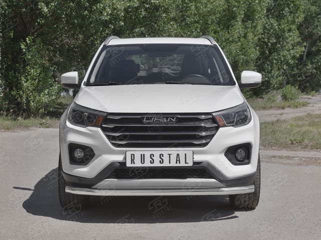 Защита RusStal переднего бампера d63 секции для Lifan X70 2018-2026. Артикул LF7Z-003282