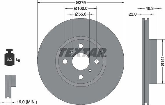 Тормозной диск Textar передний для Toyota Ractis I 2005-2010. Артикул 92156200