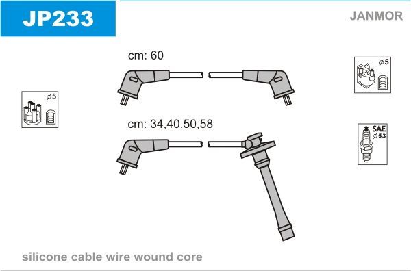 Высоковольтные провода (провода зажигания) (комплект) Janmor для Toyota Carina E 1992-1997. Артикул JP233