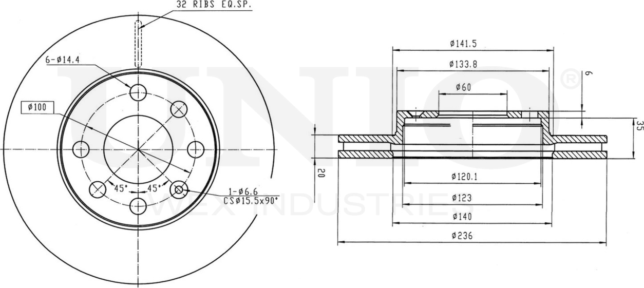Диск тормозной (Unio). Артикул BRD-20018