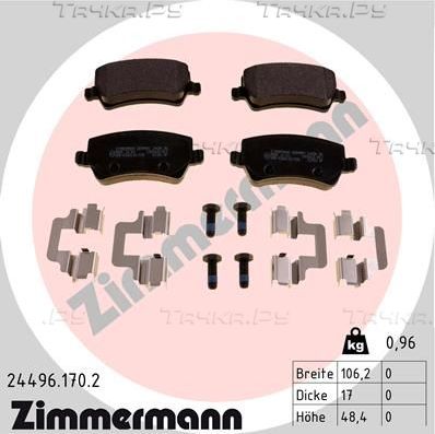 Тормозные колодки Zimmermann задние для Volvo V60 I 2010-2018. Артикул 24496.170.2