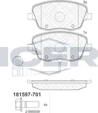 Тормозные колодки Icer. Артикул 181597-701