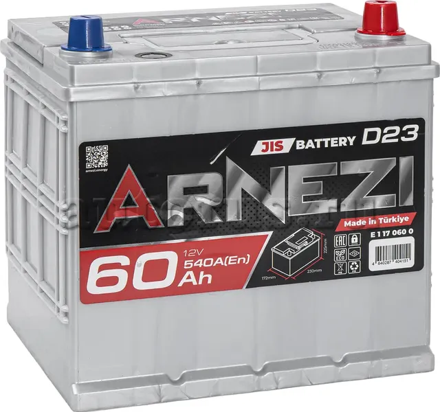 Аккумулятор Arnezi JIS SMF 60 А/ч обратный R(+) 230х172х225 D23 EN540 A Arnezi. Артикул E1170600