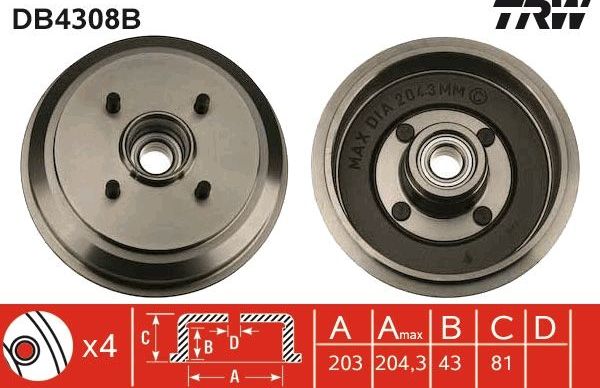 Тормозной барабан TRW. Артикул DB4308B