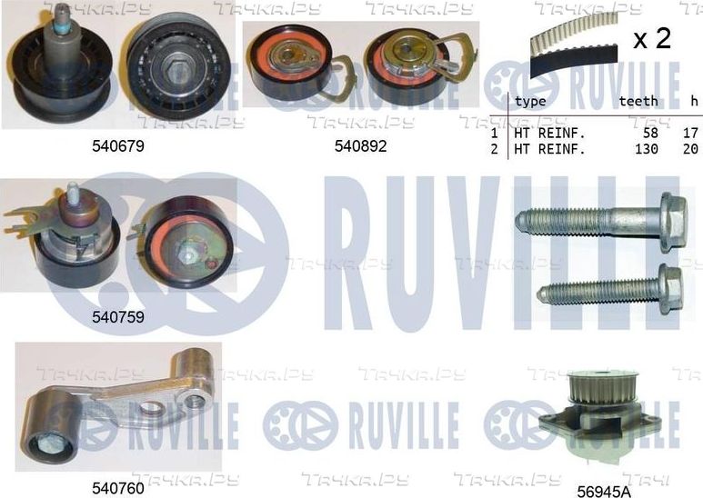 Помпа (водяной насос) с комплектом ремня ГРМ Ruville для SEAT Leon I 1999-2006. Артикул 5501361