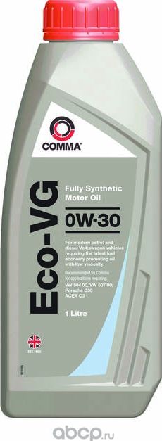 Масло моторное 0W30 COMMA 1л синтетика Eco-VG C3 VW 504 00/507 00/Porsche C30. Артикул ECOVG1L