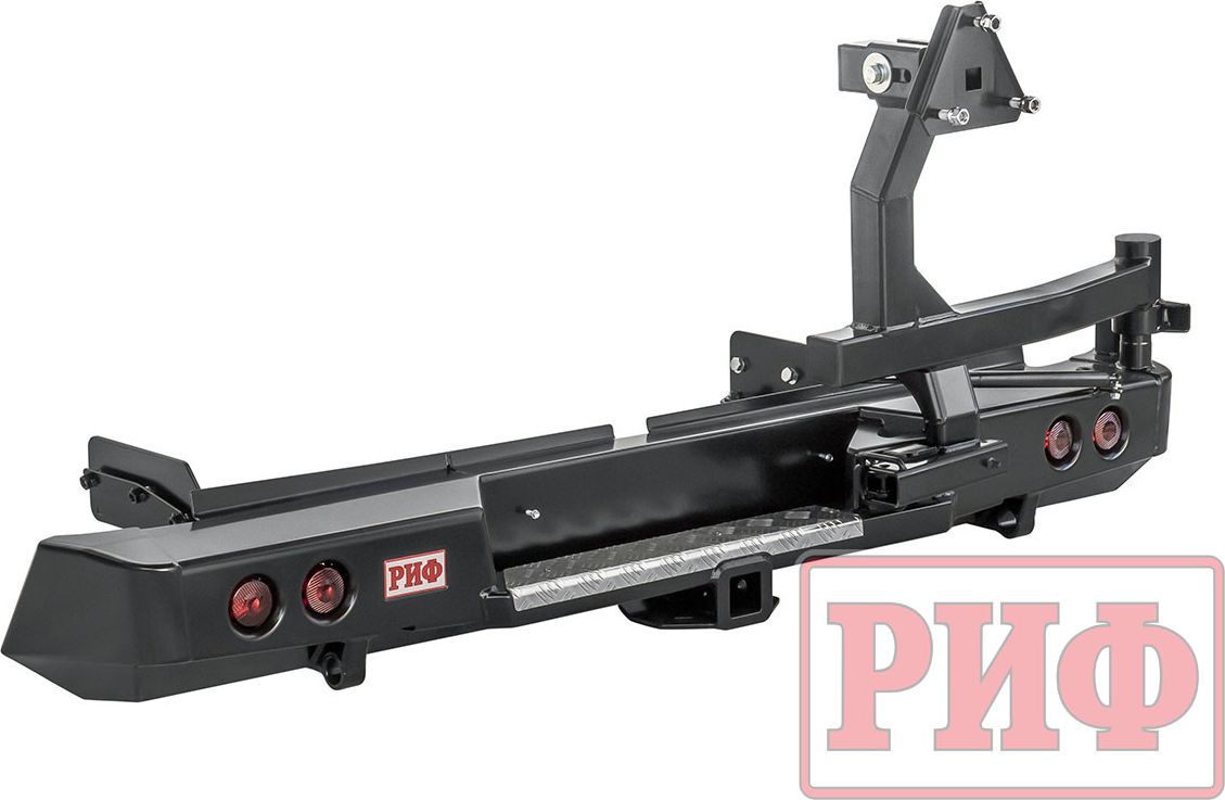 Бампер силовой РИФ задний с квадратом под фаркоп, калиткой и фонарями для Mitsubishi L200 V 2019-2026. Артикул RIF005-21125