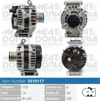 Генератор Meat & Doria для Peugeot Boxer III 2011-2026. Артикул 5510117
