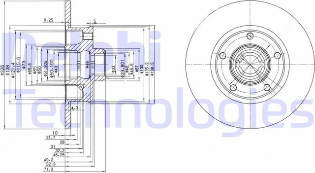 Тормозной диск Delphi задний для SEAT Toledo I 1994-1999. Артикул BG2714
