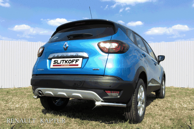 Защита Slitkoff задняя уголки d42 для Renault Kaptur 2WD 2016-2026. Артикул RK2WD009