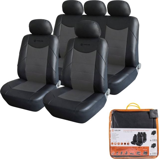 Чехлы Airline CONSUL универсальные (искусст.кожа) на сидения автомобиля, цвет Черный/серый. Артикул ACS-UEL-07