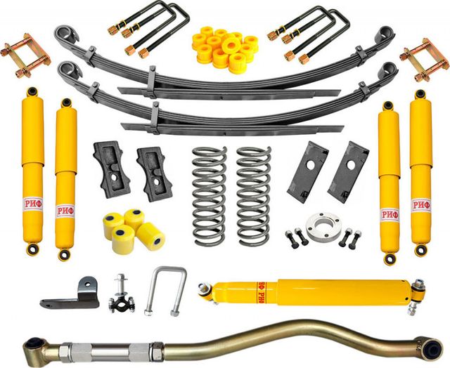 Лифт-комплект РИФ средний для УАЗ Hunter 2003-2026, лифт 50 мм нагрузка передних пружин - 100 кг, задних рессор - до 300 кг. Артикул RIF-Hun-C