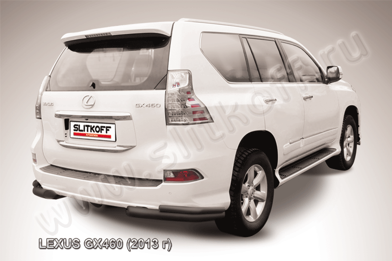 Защита Slitkoff задняя d76/42 уголки двойные ЧЕРНАЯ матовая для Lexus GX 460 2013-2026. Артикул LGX13-011B