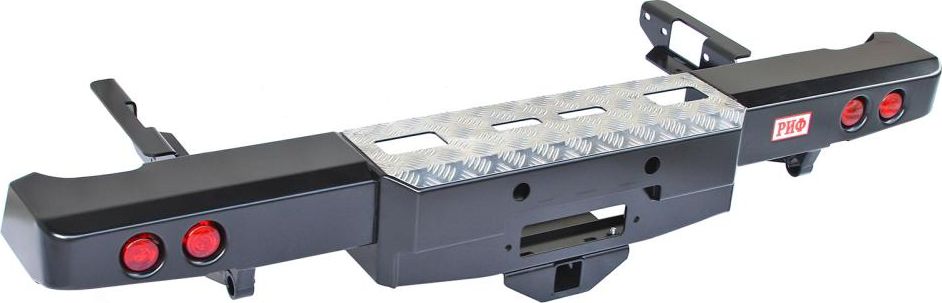 Бампер силовой РИФ задний с площадкой под лебёдку, квадратом под фаркоп и фонарями для Toyota Hilux VII 2004-2015. Артикул RIFVIG-20135