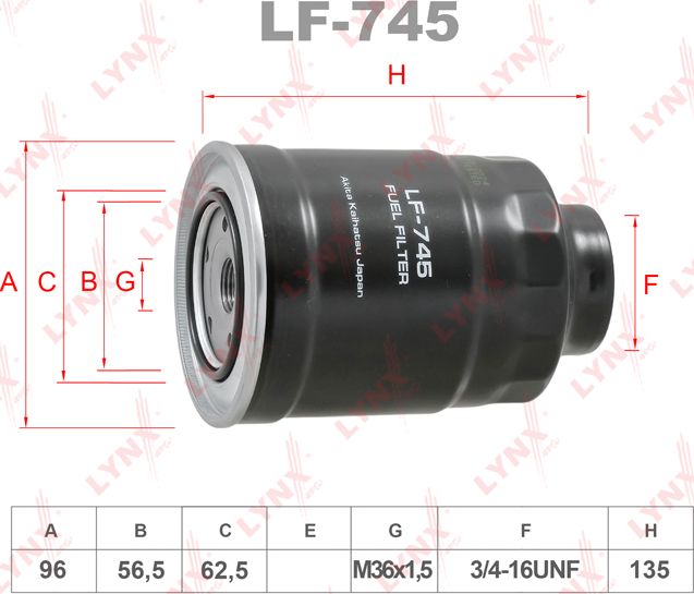 Топливный фильтр LYNXauto. Артикул LF-745