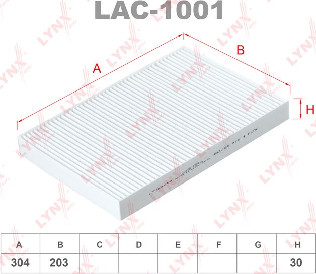 Салонный фильтр LYNXauto. Артикул LAC-1001