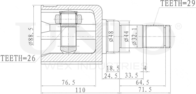 ШРУС внутренний (Unio). Артикул CVJ-30136