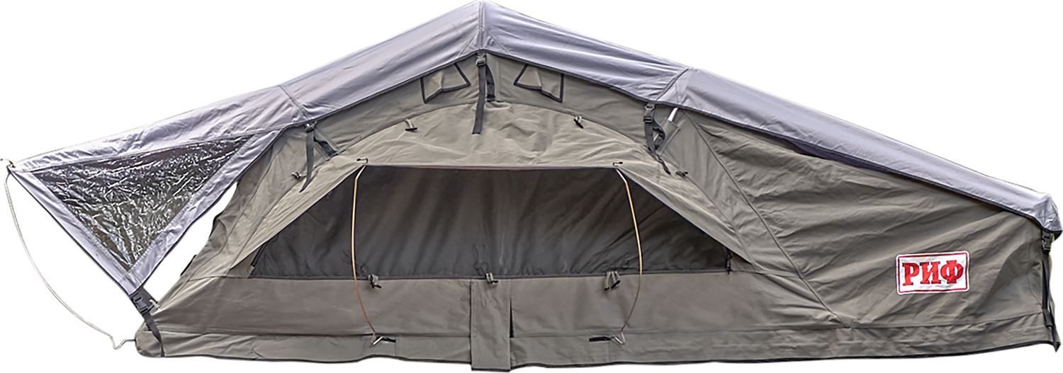 Палатка на крышу автомобиля РИФ Soft RT02-160 PRO 160х(240+70)х115 см, тент серый. Артикул RIFRT0212080301