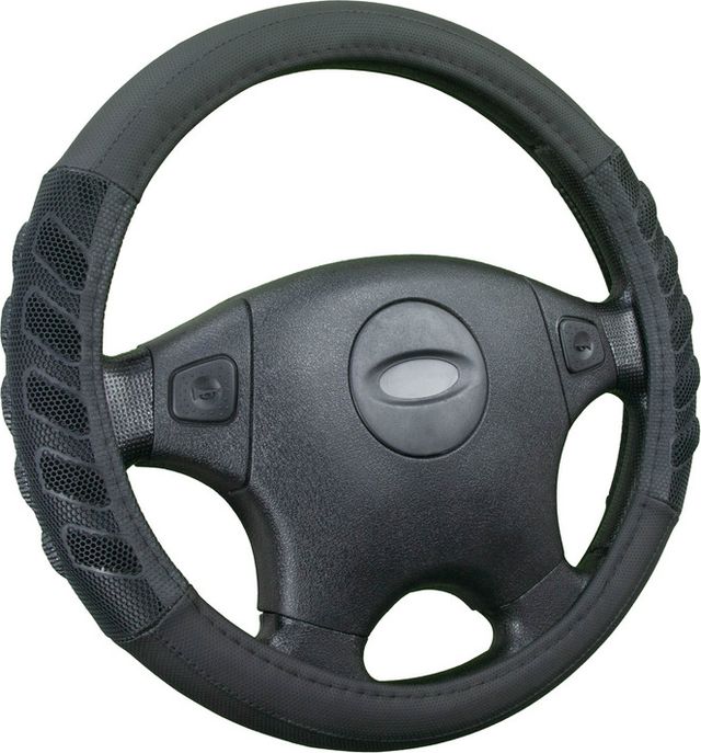 Оплётка на руль CarFashion Grid (размер M, экокожа, цвет ЧЕРНЫЙ). Артикул 31548