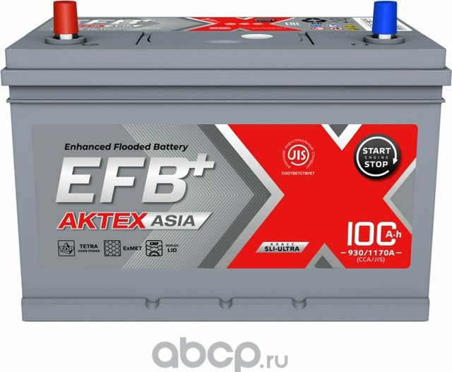 аккумулятор АКТЕХ EFB+ Asia 100 А/ч 930A (306x175x225) 6СТ-100EFB/125D31R (Aktex). Артикул ATSEFBA1003L