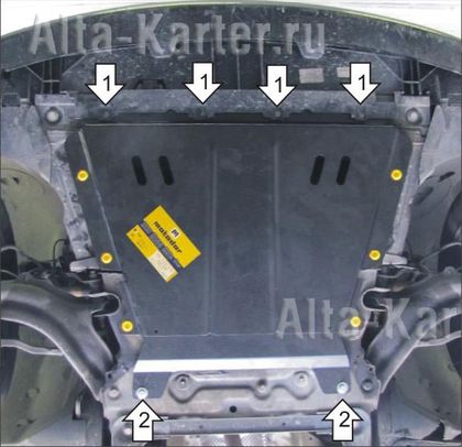 Защита Мотодор для картера, КПП Renault Kangoo II 2008-2024. Артикул 01729
