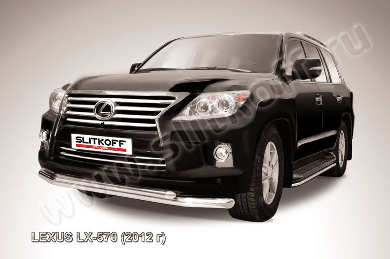 Защита Slitkoff переднего бампера d76/57 двойная для Lexus LX 570 2012-2026. Артикул LLX570-12-006