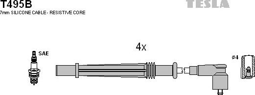 Высоковольтные провода (провода зажигания) (комплект) Tesla для Renault Sandero II 2015-2026. Артикул T495B