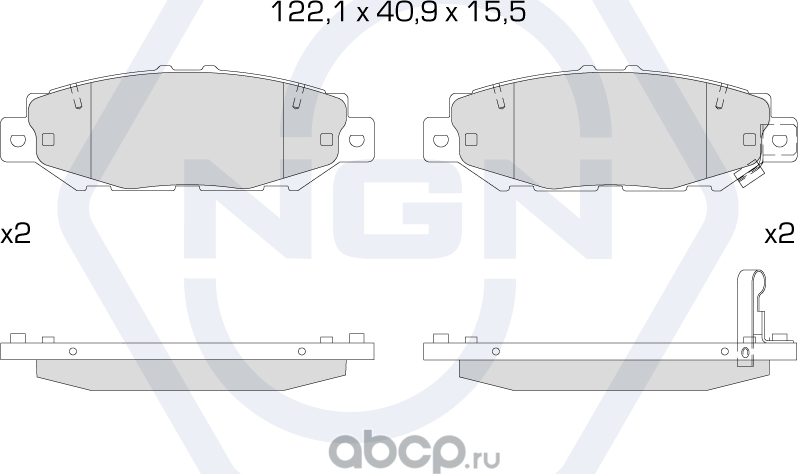 Колодки тормозные керамические, задние (NGN). Артикул 3502630