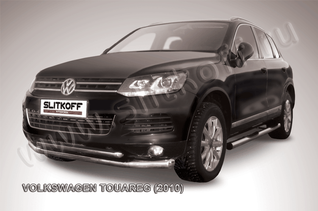 Защита Slitkoff переднего бампера d76/57 двойная для Volkswagen Touareg II 2010-2014. Артикул VWTR-002