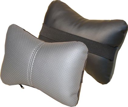 Подушка под шею CarFashion ортопедическая Экокожа, цвет Черный/Св. серый/Серый. Артикул 41106