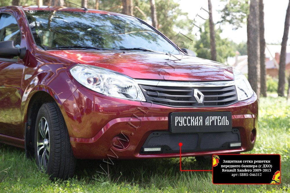 Защитная сетка Русская Артель переднего бампера (с ДХО) для Renault Sandero I 2008-2013. Артикул SBRS-046512