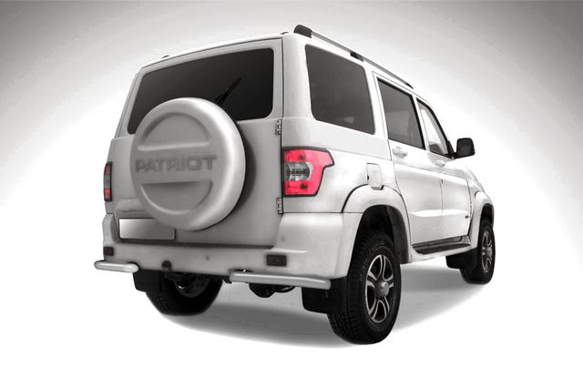 Защита Slitkoff заднего бампера уголки d57 для УАЗ Patriot I рестайлинг 2014-2026 Серебристая. Артикул UP14-009S