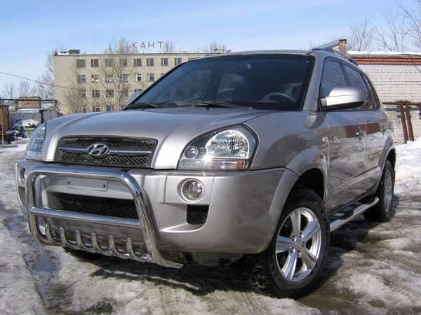 Кенгурятник Slitkoff d57 низкий c защитой картера для Hyundai Tucson I 2004-2009. Артикул HT005