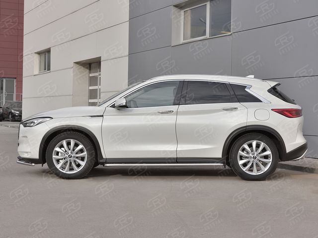 Защита порогов RusStal труба d42 с листом (лист алюм, проф. сталь) (Вариант 2) для Infiniti QX50 II 2018-2026. Артикул IQX5L-0030812