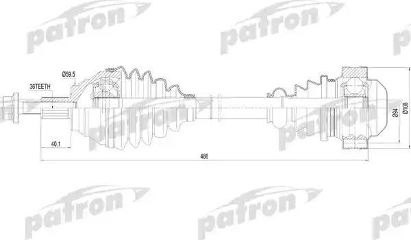 Полуось (привод в сборе, приводной вал) Patron передняя левая для Volkswagen Golf VII 2011-2016. Артикул PDS0252
