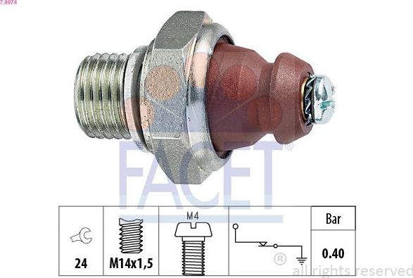 Датчик давления масла Facet Made in Italy - OE Equivalent. Артикул 7.0074