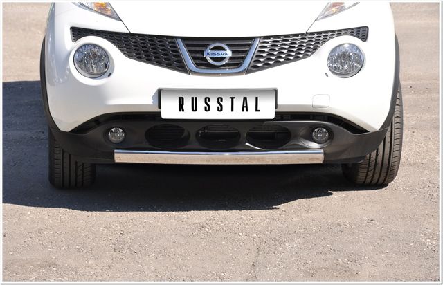 Защита RusStal переднего бампера овал d75x42 (дуга) для Nissan Juke передний привод 2010-2014. Артикул NJZ-000951