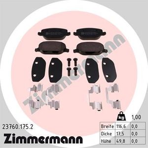 Тормозные колодки Zimmermann задние для Alfa Romeo 159 2005-2012. Артикул 23760.175.2