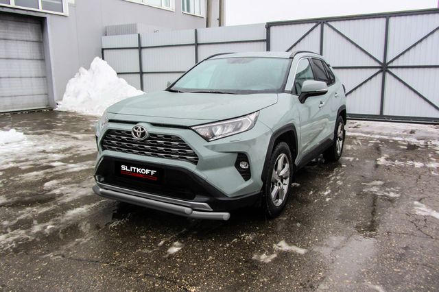Защита Slitkoff переднего бампера d57+d42 двойная для Toyota RAV4 V 2018-2026 Серебристая. Артикул TR419-001S