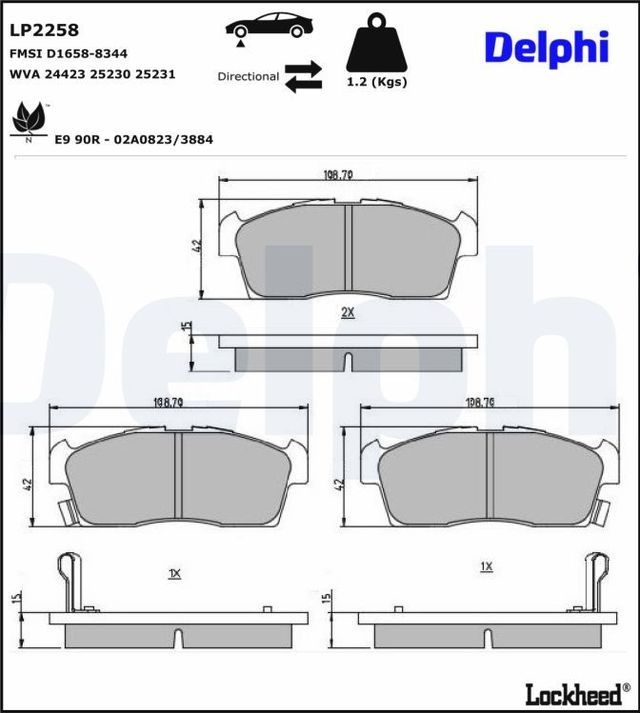 Тормозные колодки Delphi (Low-Metallic) для Mitsubishi i 2009-2013. Артикул LP2258
