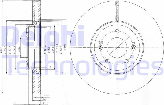 Тормозной диск Delphi передний для Kia Sorento II 2009-2026. Артикул BG9056C