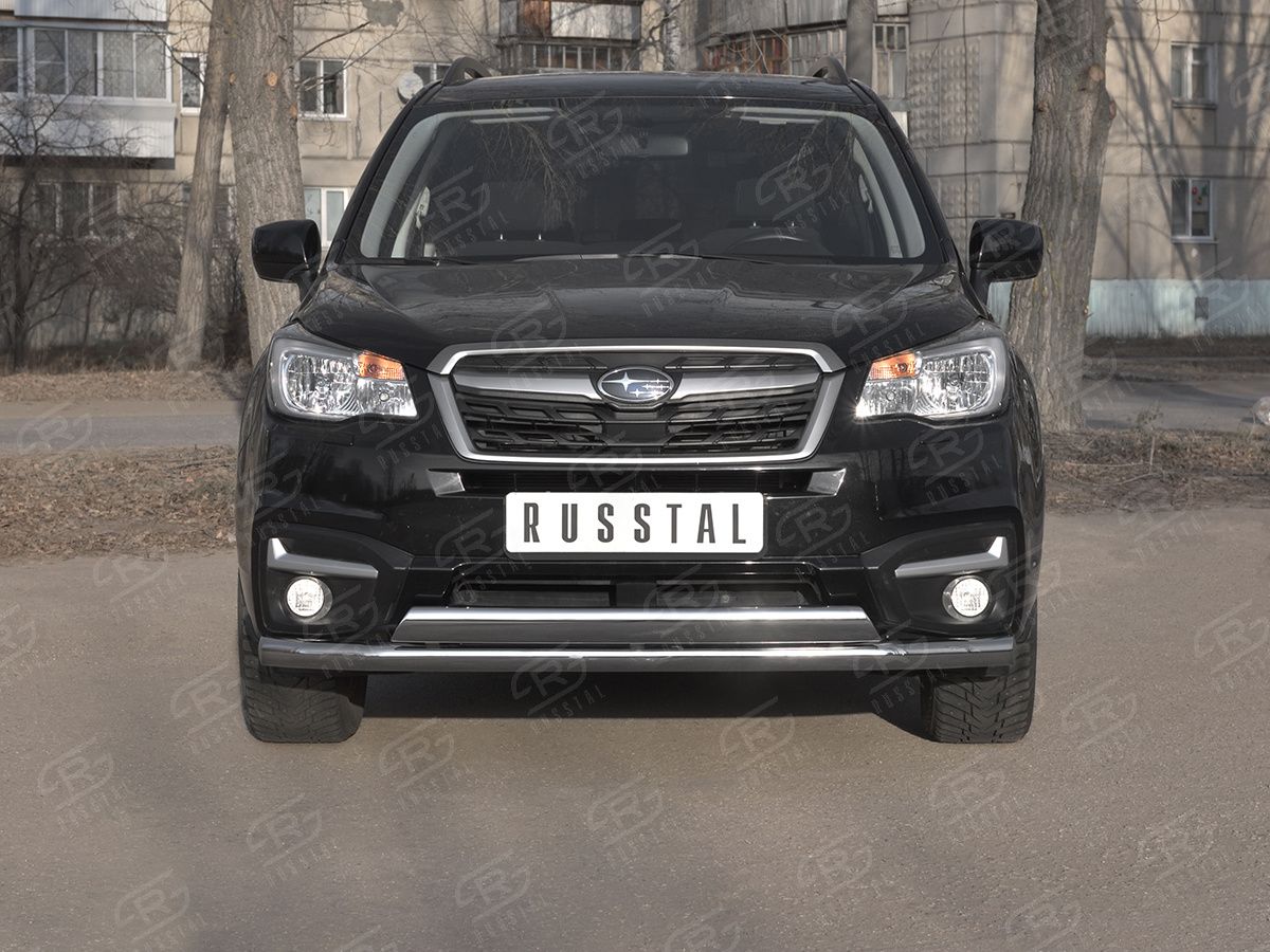 Защита RusStal переднего бампера d63 (секции) d75х42 (дуга) для Subaru Forester IV рестайлинг 2 2016-2018. Артикул SUFZ-003342