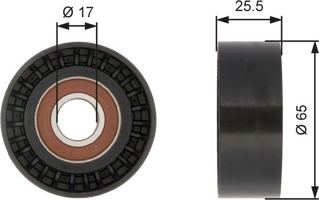 Направляющий (ведущий) ролик приводного поликлинового ремня Gates DriveAlign® для Alfa Romeo 159 2005-2011. Артикул T36394