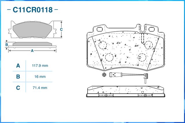 Колодки тормозные передние (Low Metallic) (Cworks). Артикул C11CR0118