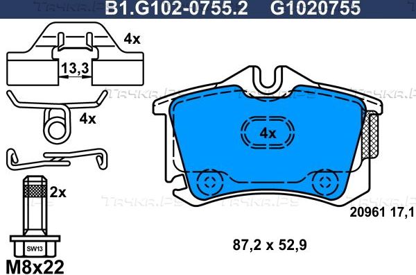 Тормозные колодки Galfer задние для Audi A2 2002-2005. Артикул B1.G102-0755.2
