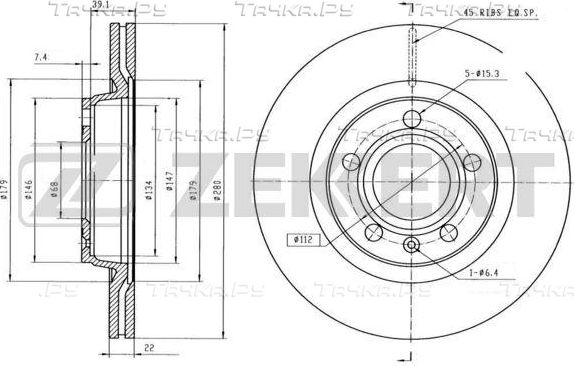 Тормозной диск Zekkert для Volkswagen Passat B6 2005-2010. Артикул BS-5195B